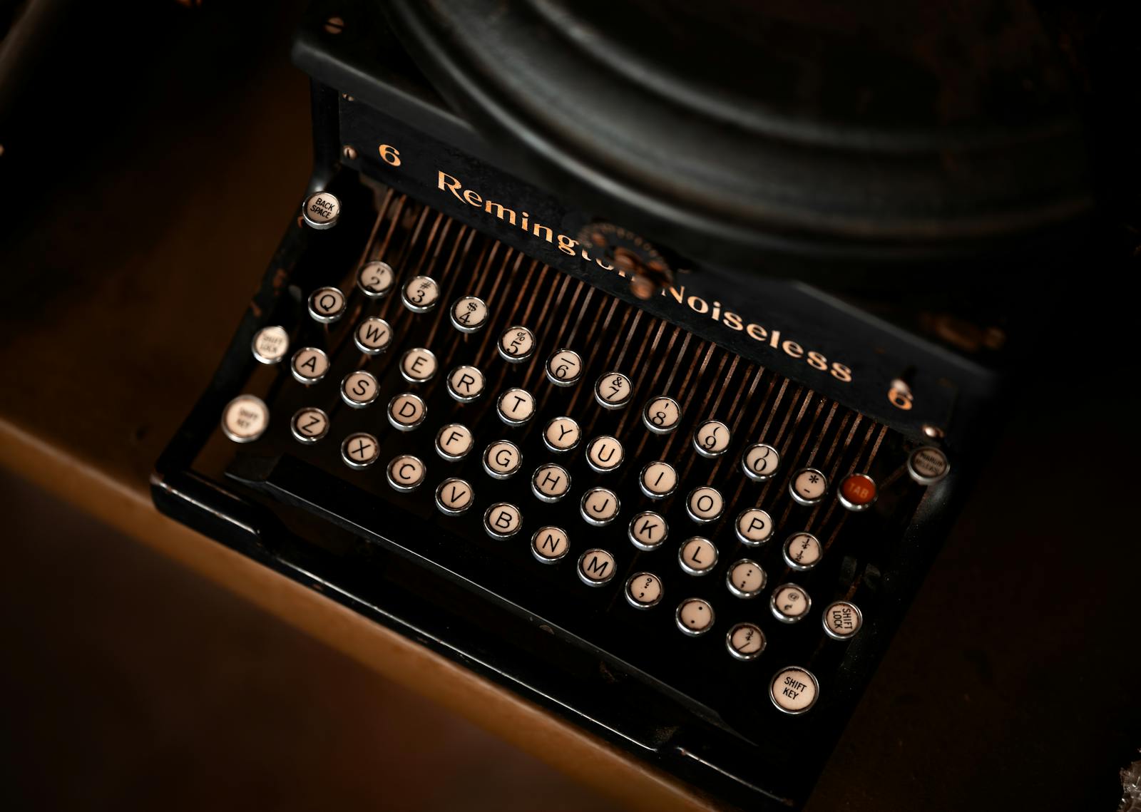 Close-up of a classic Remington Noiseless typewriter, showcasing vintage design and craftsmanship.