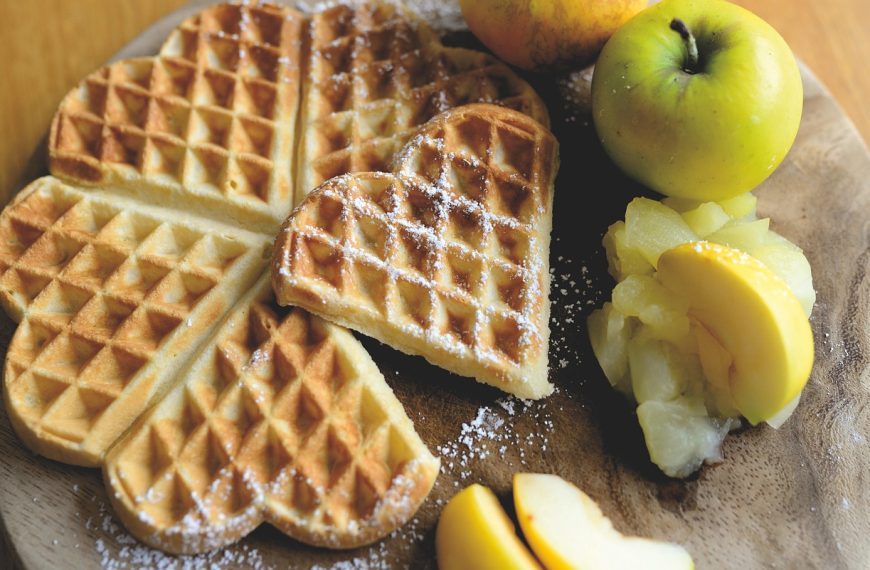 waffle, breakfast, heart, food, waffle hearts, powdered sugar, sweet dish, apples, waffle, waffle, waffle, waffle, waffle, food, food