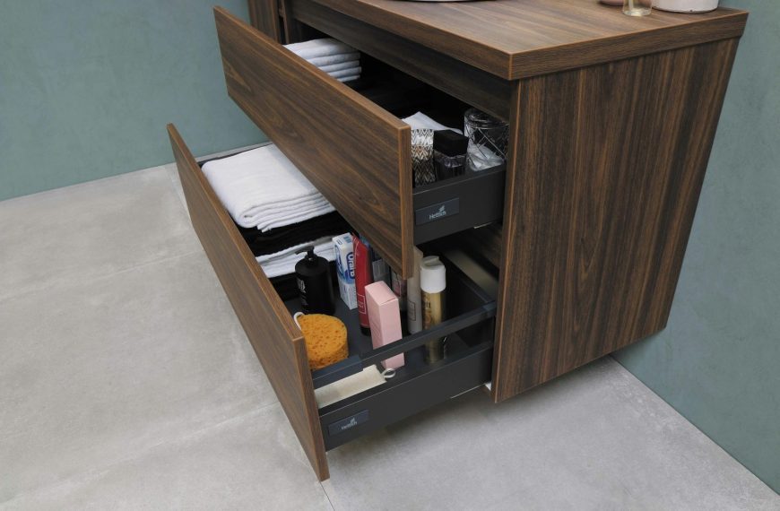 brown wooden cabinet with drawer