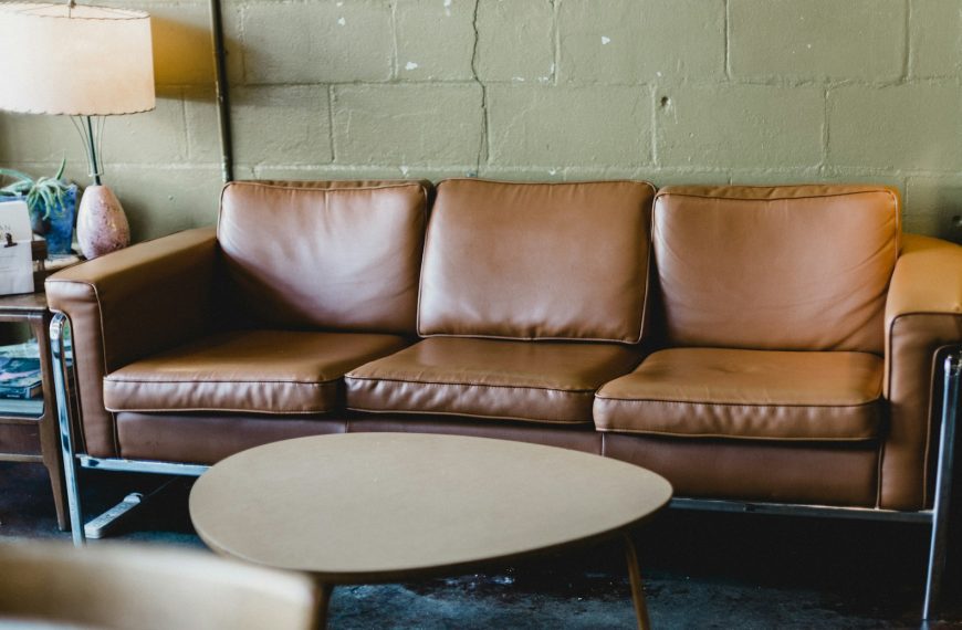 brown leather 3-seat sofa