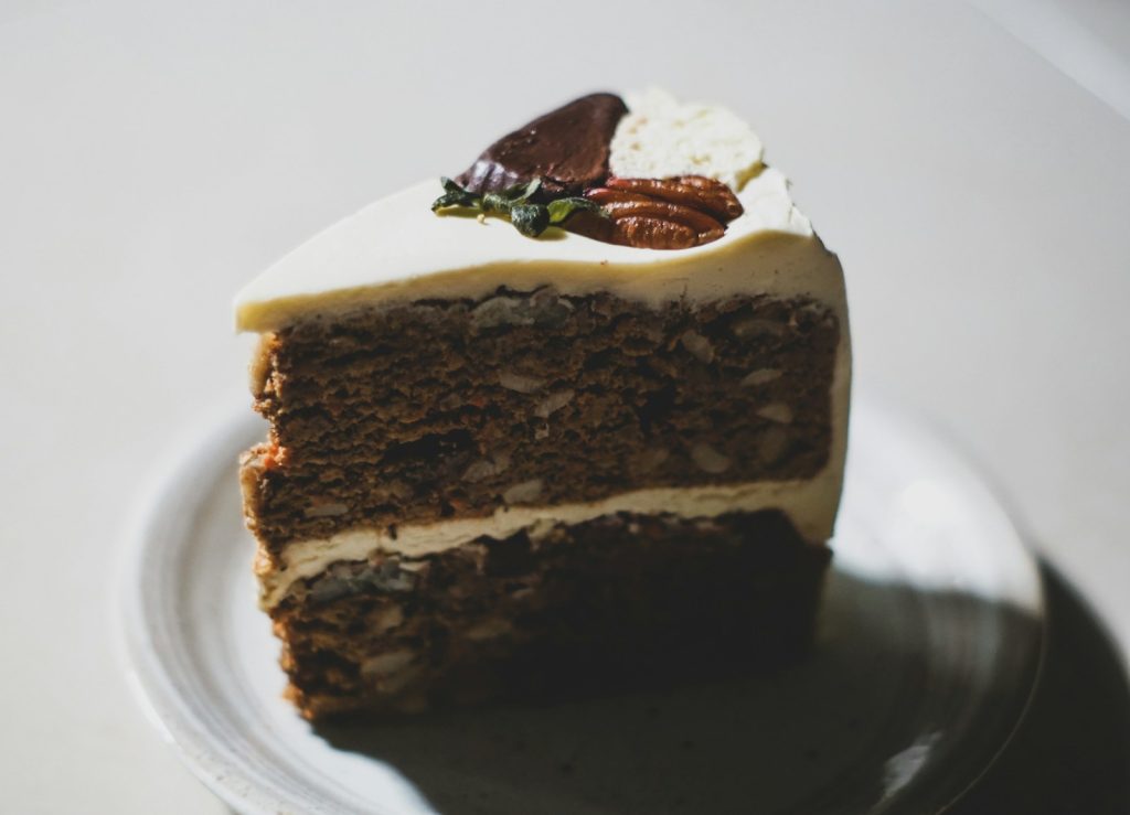 chocolate cake on white ceramic plate