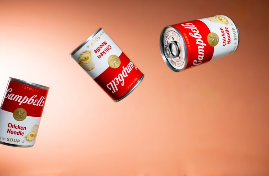 a group of cans of food flying through the air