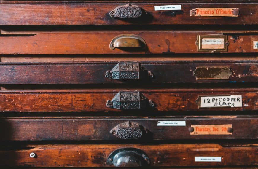 brown wooden drawer with silver door knob