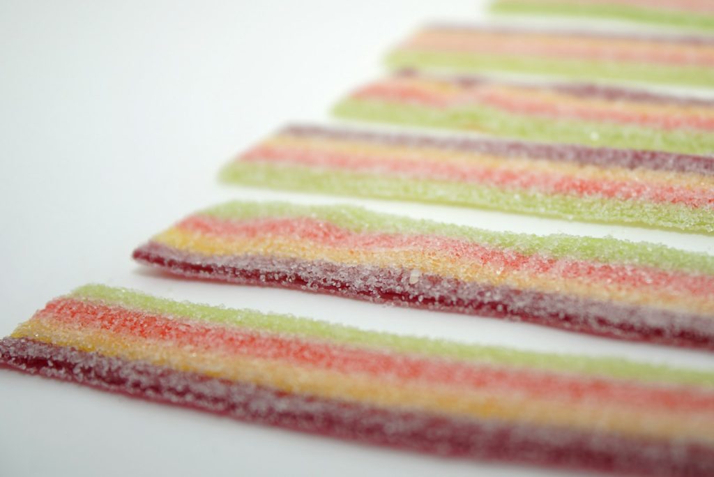 a close up of a row of candy canes