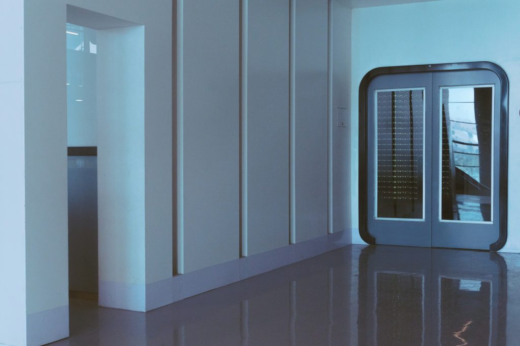 a room that has a mirror in it