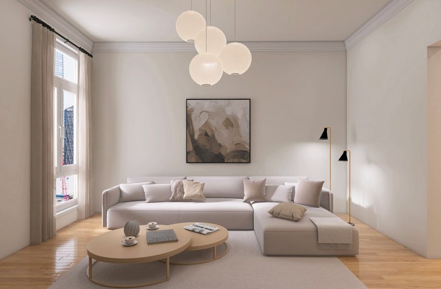 a living room with a couch and a table