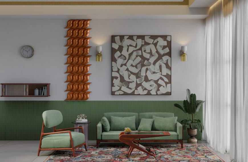 A living room filled with furniture and a painting on the wall