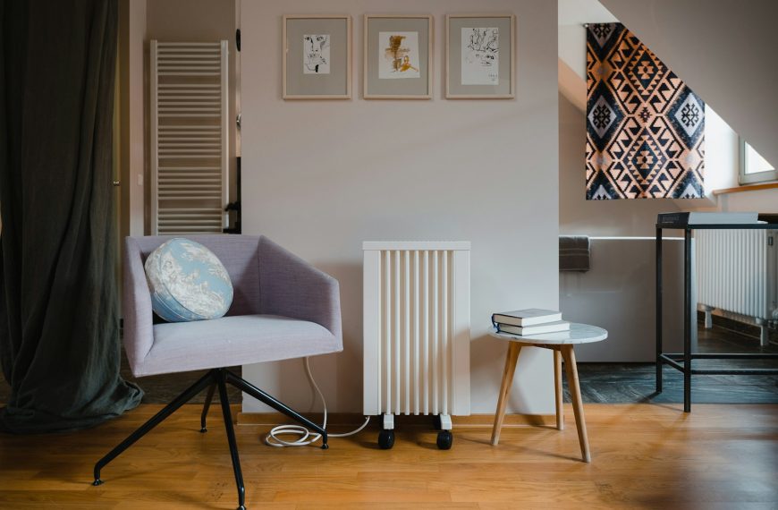 a room with a chair and a table