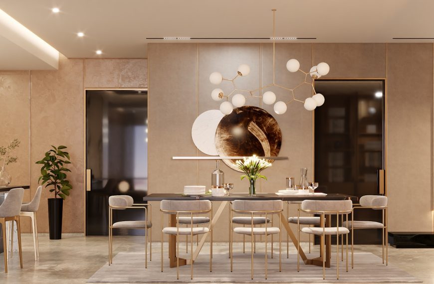 Modern dining room with elegant table and chairs