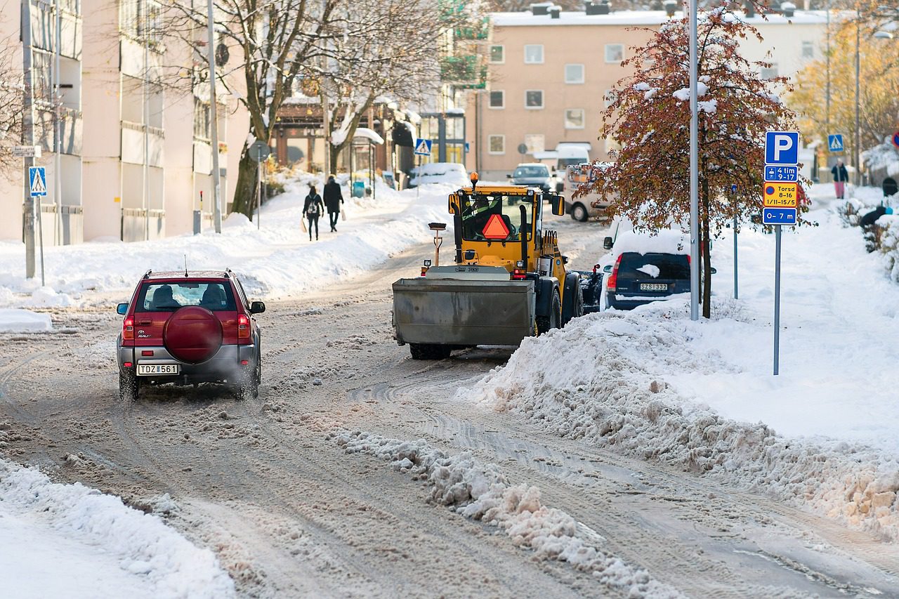 plough, street, winter, snow, cold, cars, covered, snowplow, plow, snow plow, road, removal, weather, vehicle, snow removal, snowfall, traffic, season, outdoors, nature, after storm, way, danger, red, sign, city, cleaning, warning, sweden, stockholm, europe, scandinavia