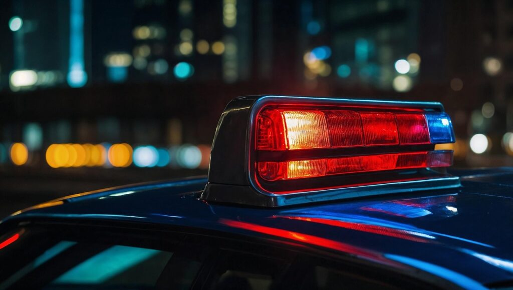 ai generated, flashing lights, police car, police, crime, investigation, criminal case, police officer, profession, crime scene, bokeh, police officers