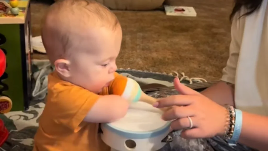Baby Born Without Hands Starts Drumming After Watching Mom