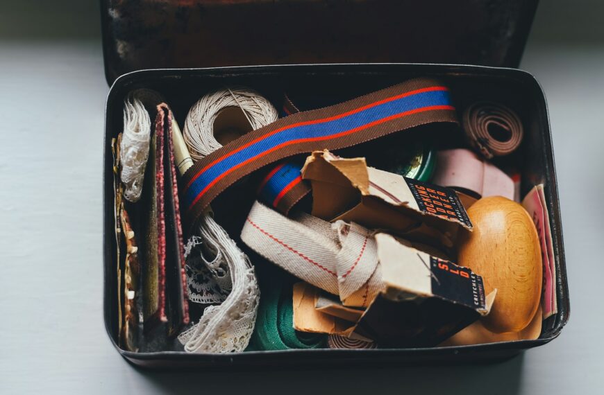 assorted belts and packs on metal case