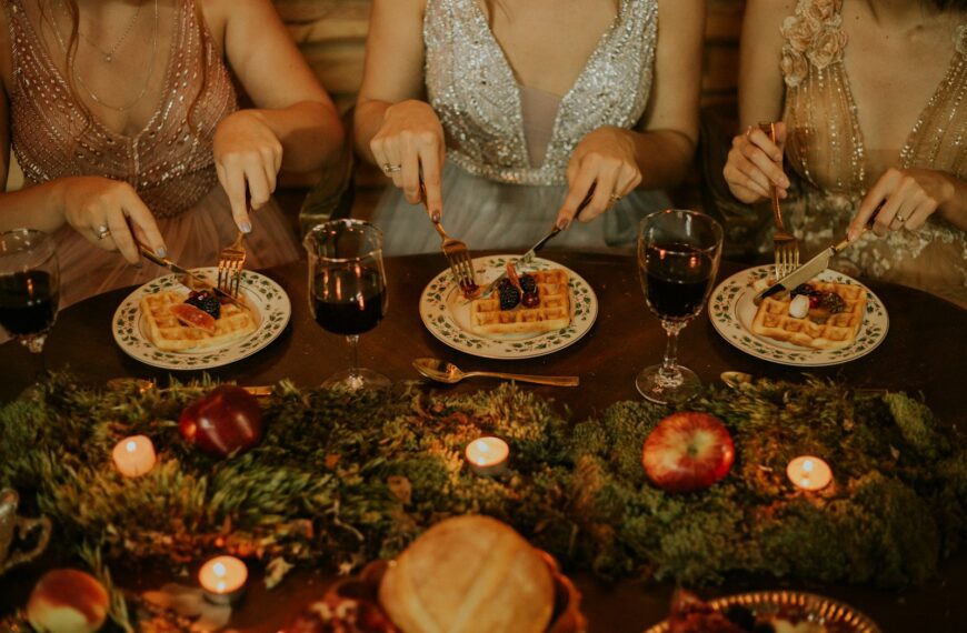 three women slicing waffles