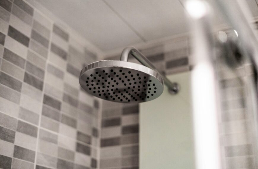 grey stainless steel shower head