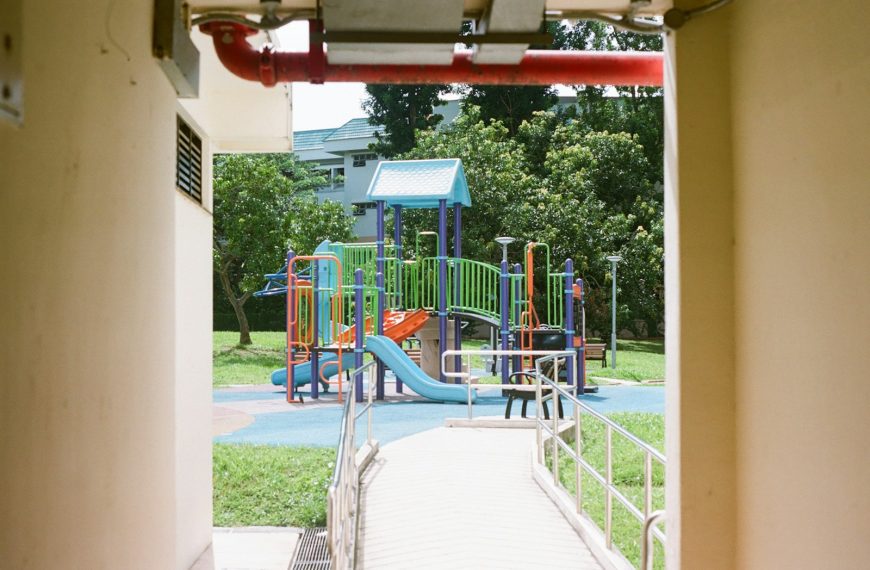 blue and red playground slide