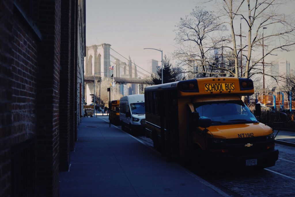 a school bus parked on the side of the road