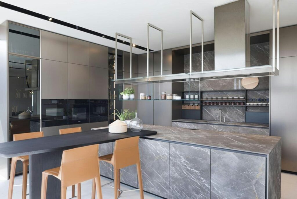 Modern kitchen with island and dining area