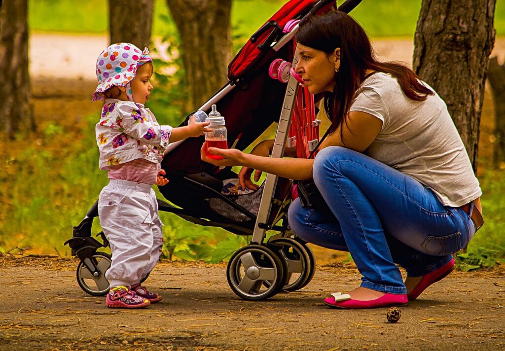 mom, daughter, baby, stroller, the park, stroller, stroller, stroller, stroller, stroller