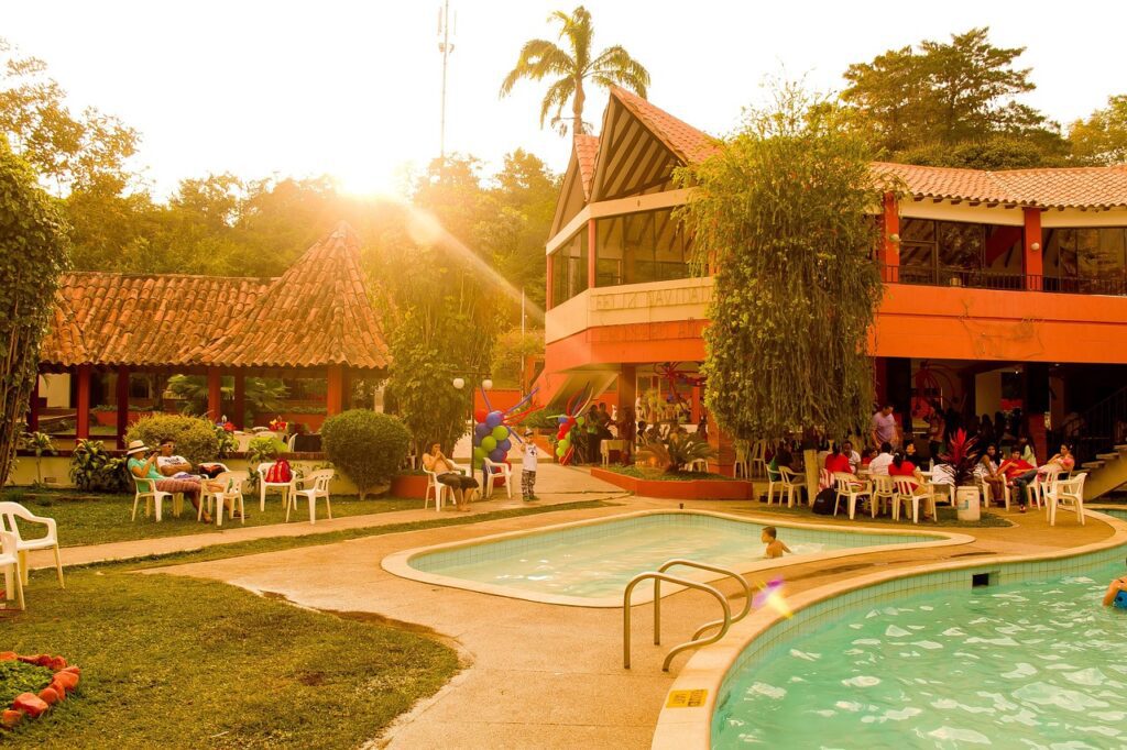pool, resource, club, colombia, nature, sunset