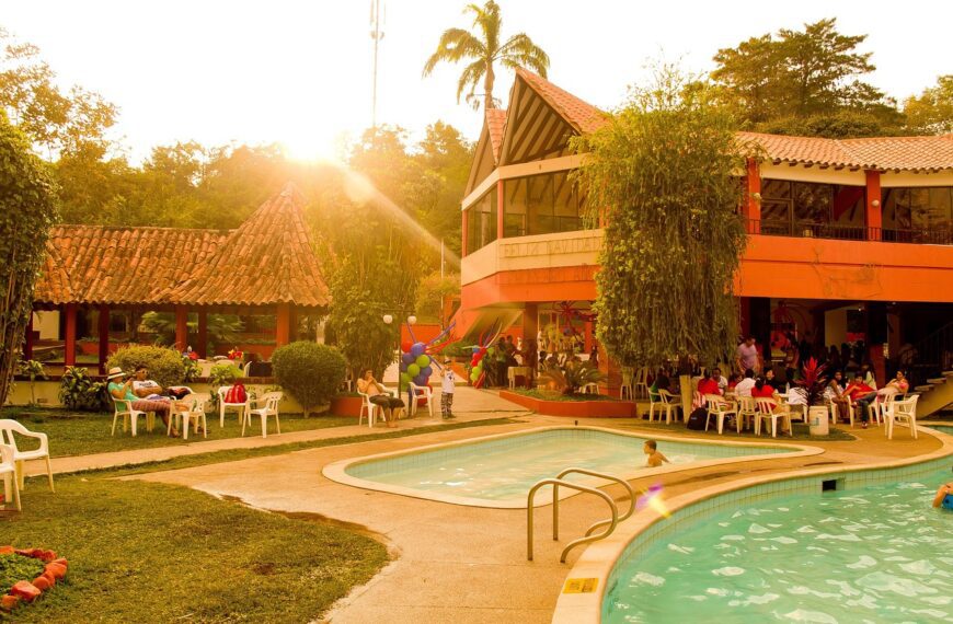 pool, resource, club, colombia, nature, sunset