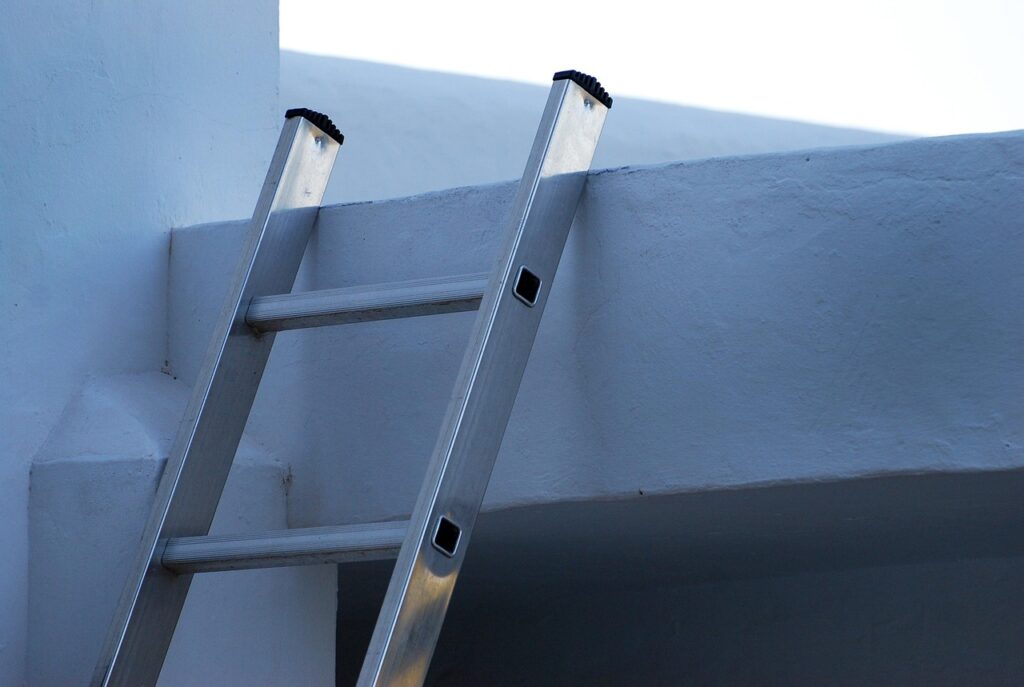 ladder, rise, to get, achievement, support for, aluminum, step, blue, roof, wall, ladder, ladder, ladder, ladder, ladder