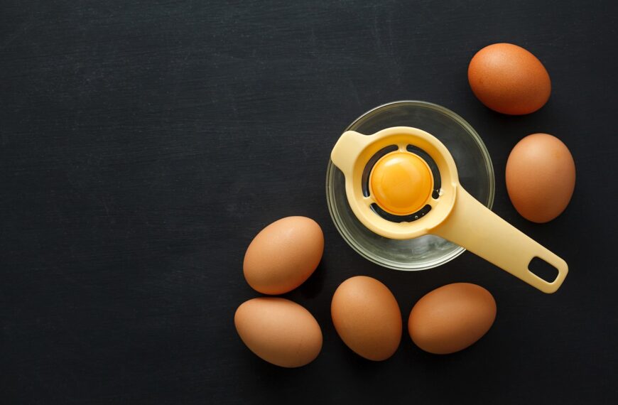 bowl, breakfast, cooking, egg, fresh, kitchen, organic, raw, separator, table, top view, yellow, yolk