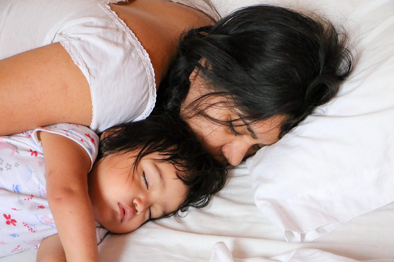 mother, daughter, sleeping, asleep, rest, mom, girl, child, baby, family, childhood, motherhood