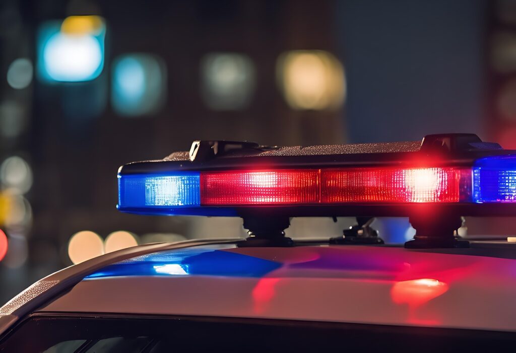 ai generated, police, lights, car, city, night, law, enforcement, security