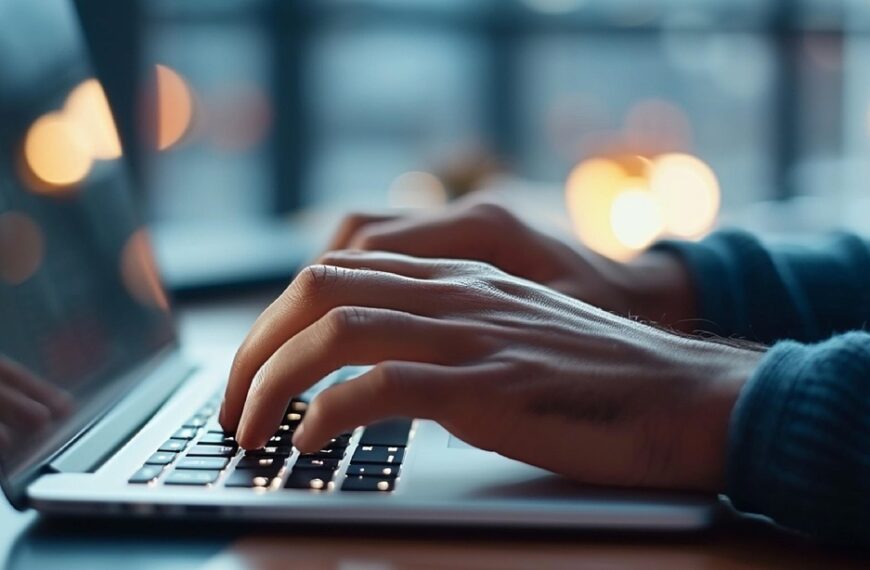 ai generated, man, computer, laptop, technology, typing, work, business, internet, office, keyboard, job, male, notebook, communication, wireless, using, workplace, information, network, hand, businessman, home