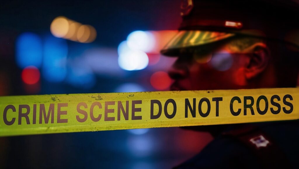 ai generated, crime, crime scene, tape, blue light, police, investigation, bokeh, criminal case, police officers, profession