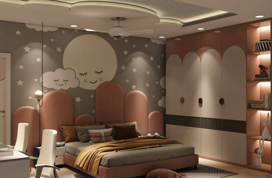 a bedroom with a large bed and a night stand