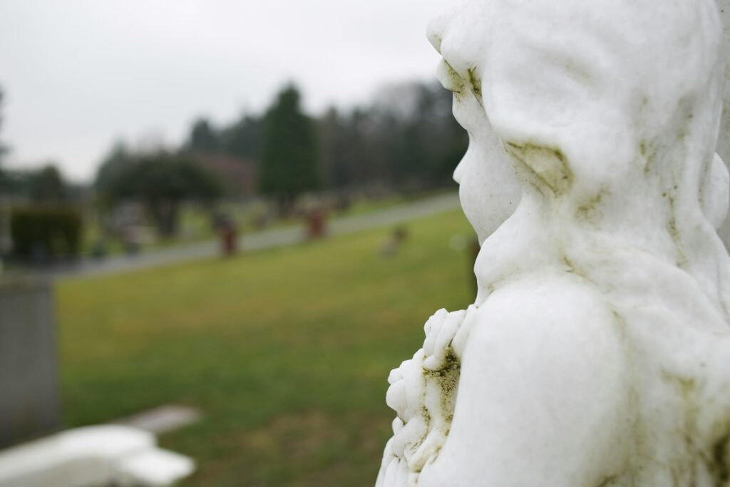 white concrete statue on green grass field during daytime