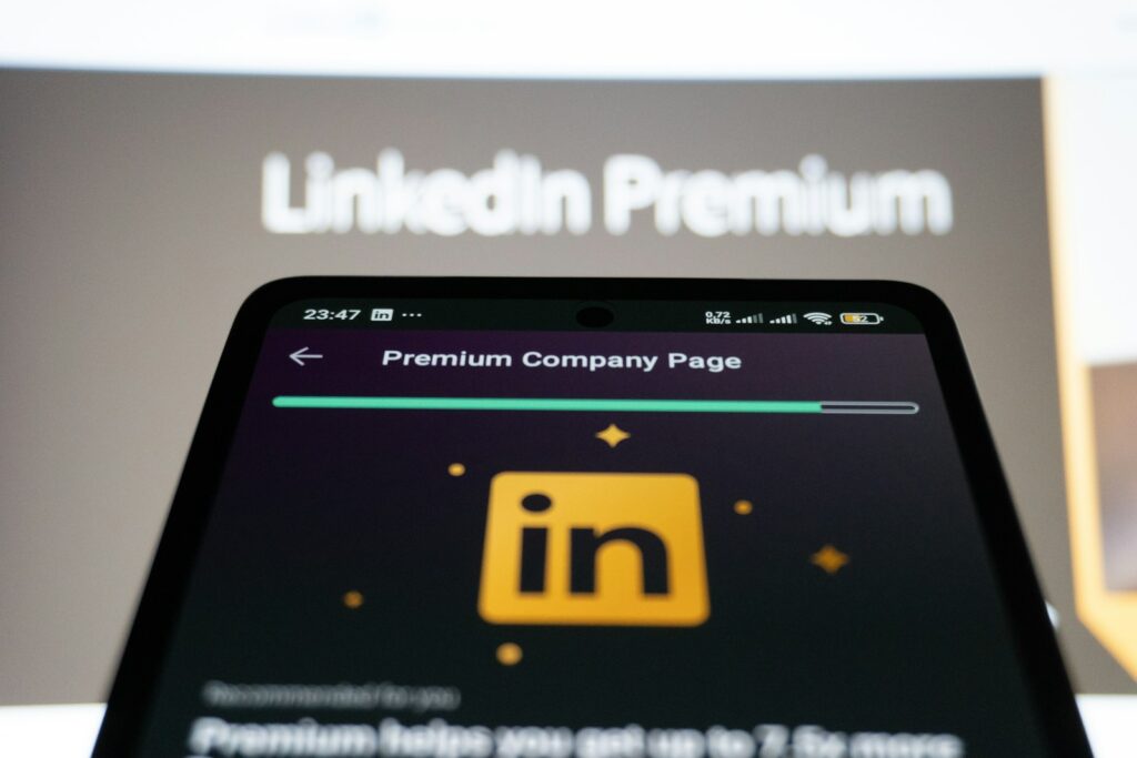 Smartphone displaying linkedin premium interface