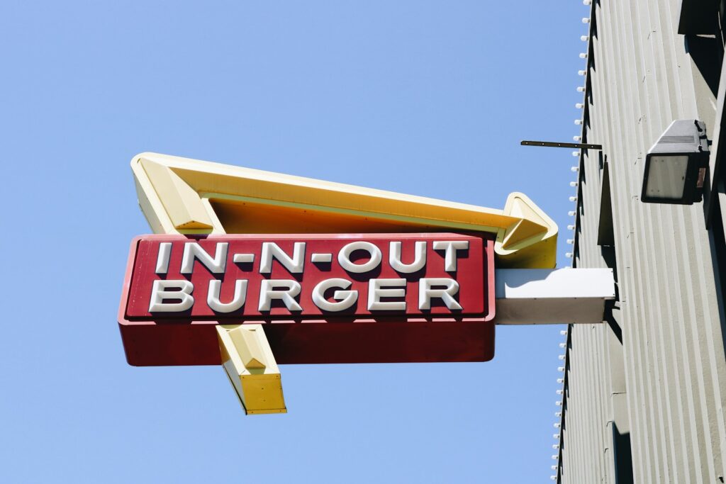 white In-N-Out Burger neon sign
