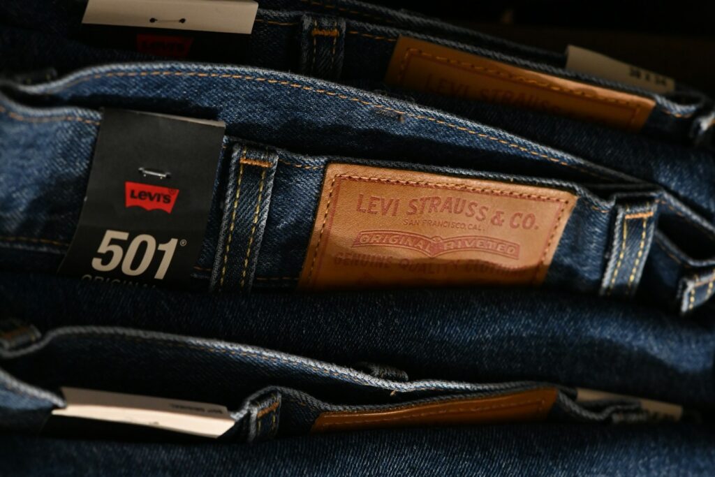 a close up of a pair of jeans with a label on it