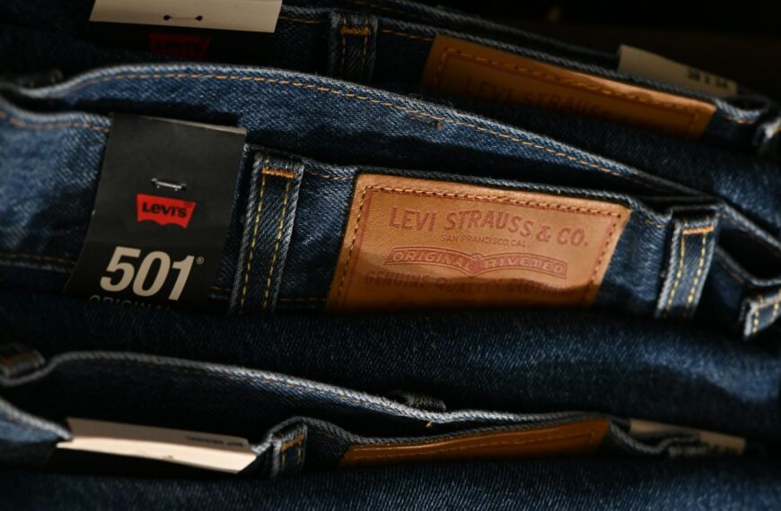 a close up of a pair of jeans with a label on it