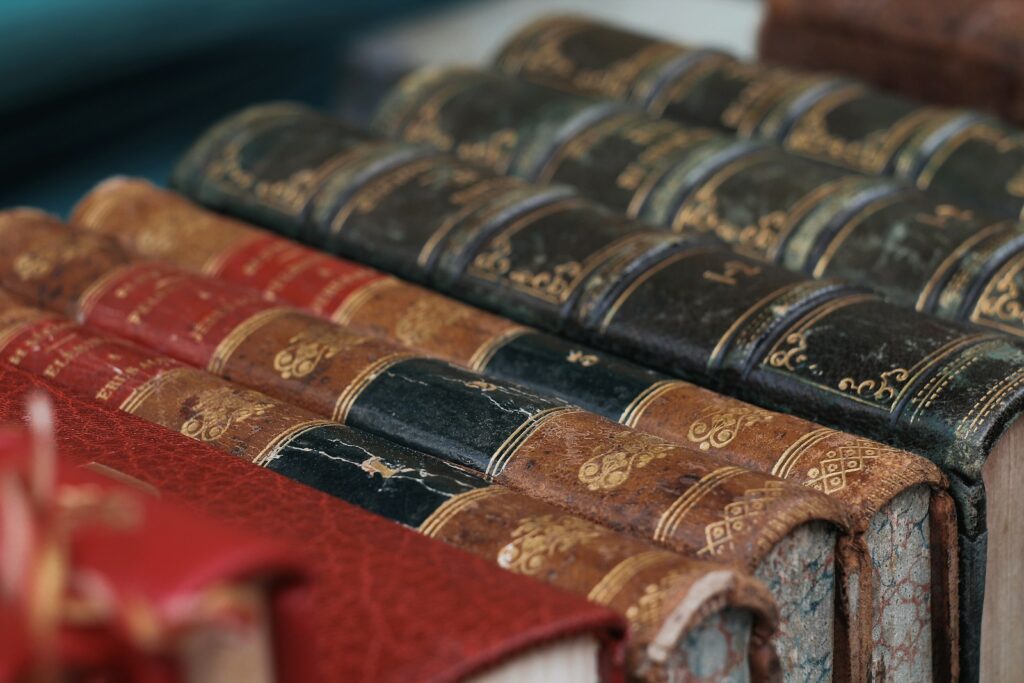 red and black hardbound books