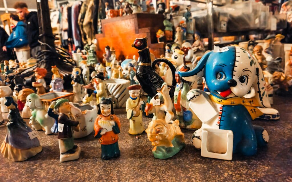 A bunch of figurines that are on the ground