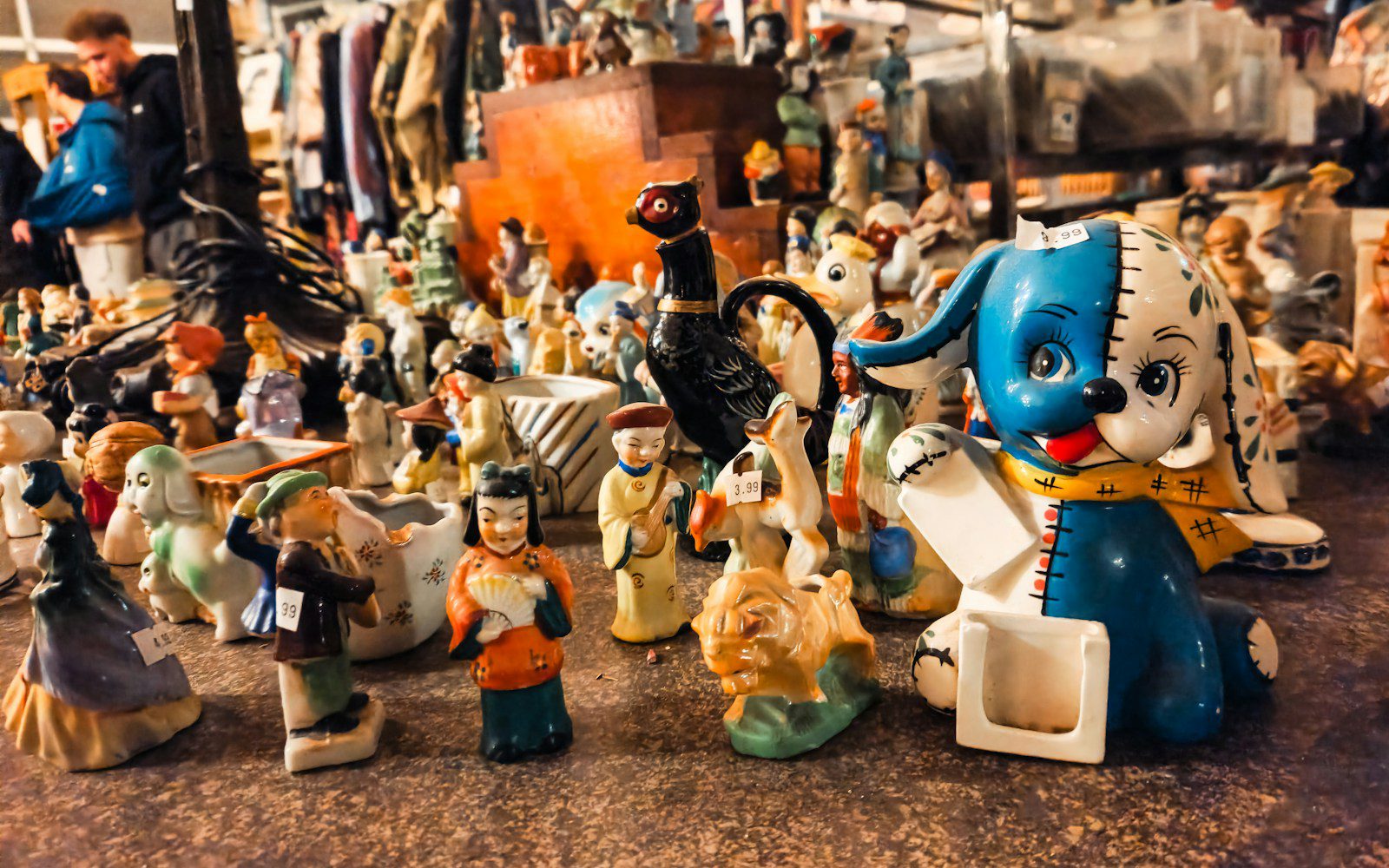 A bunch of figurines that are on the ground