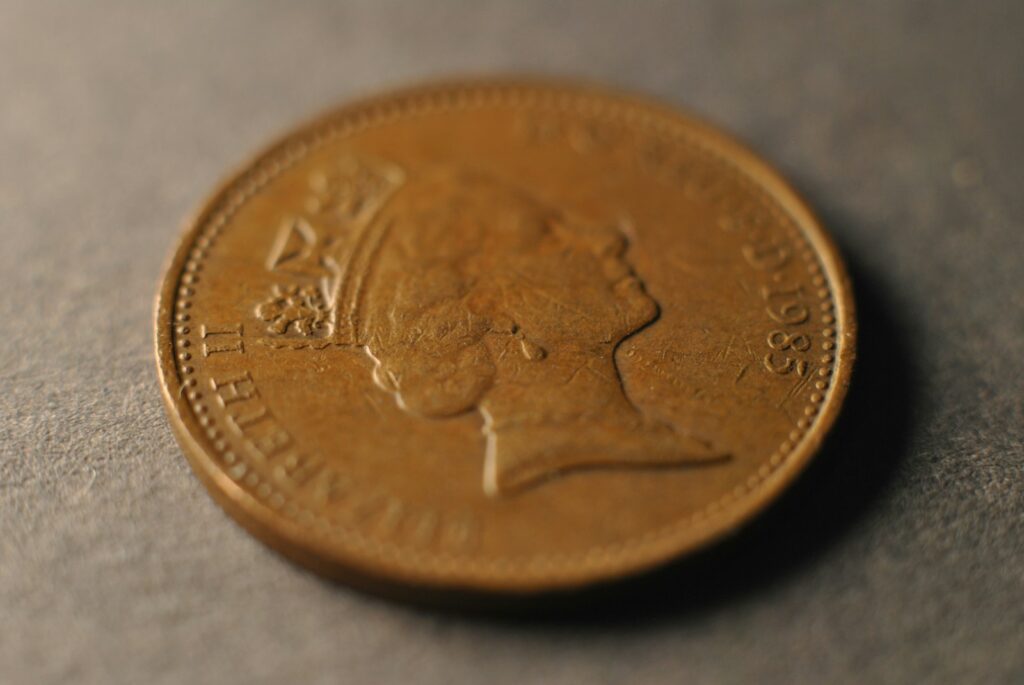 A close up of a coin on a table