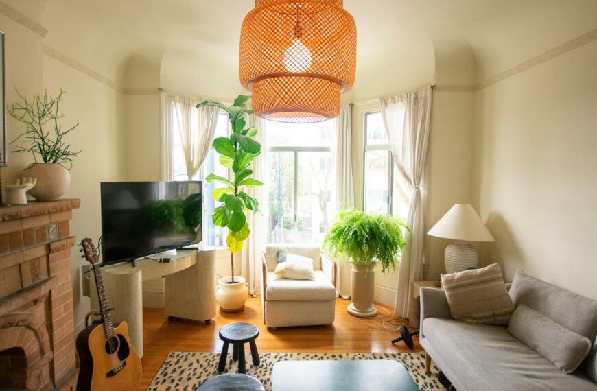 brown and white pendant lamp