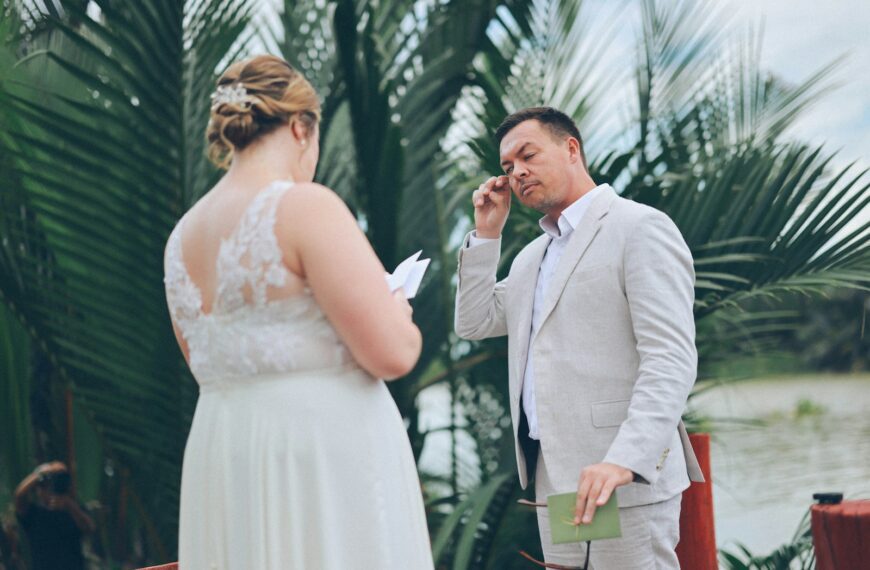 Groom crying during wedding ceremony vows
