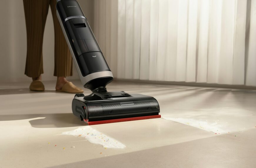 A person using a cordless vacuum cleaner on a floor.