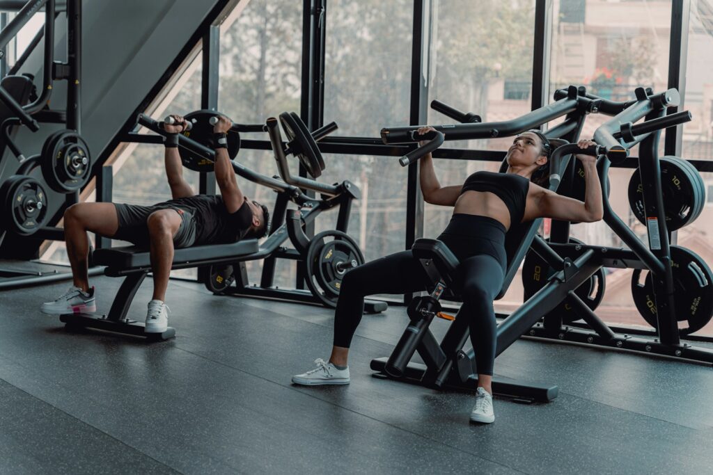 A group of people working out in a gym