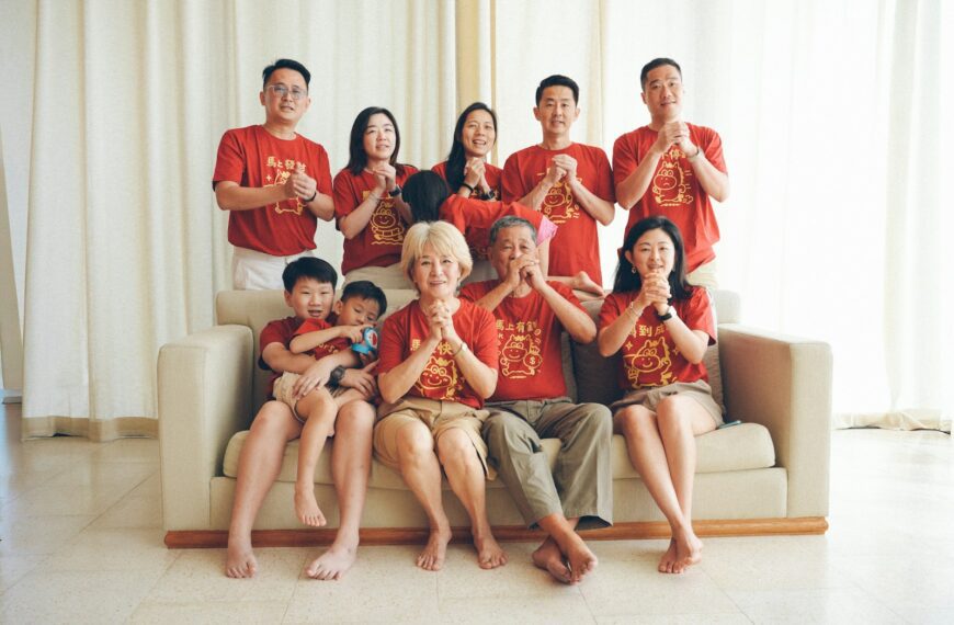 A multi-generational family poses for a photo