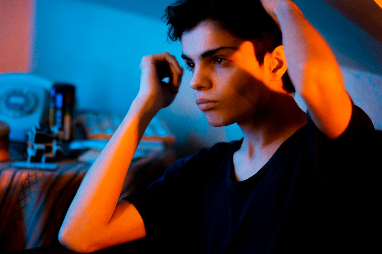 woman in black crew neck t-shirt