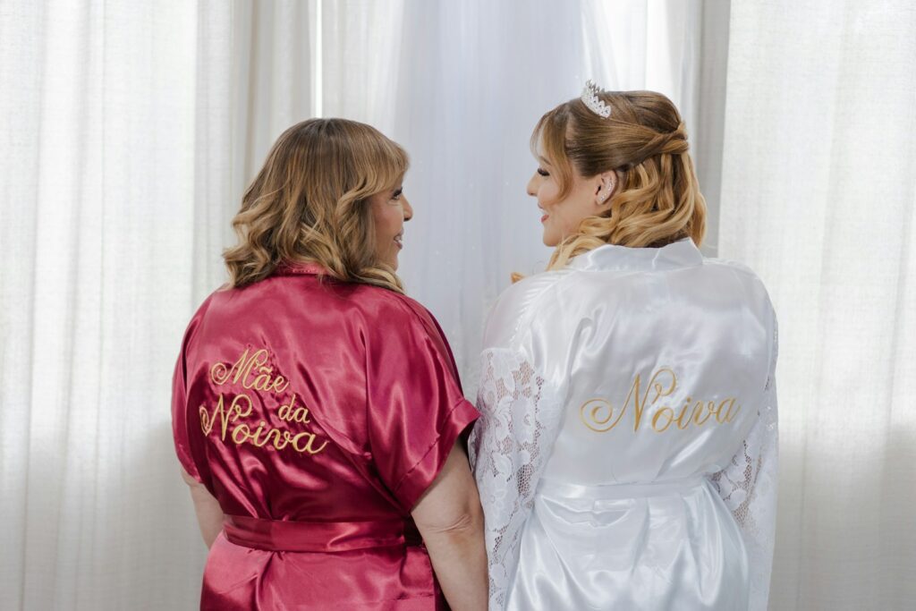 Mother of the bride and bride in robes