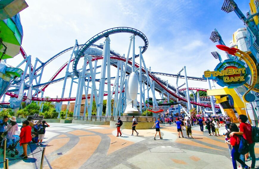 people of amusement park under clear blue sky during daytime