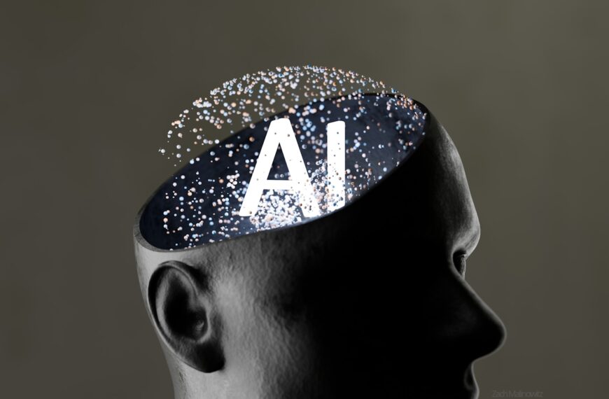 Artificial intelligence concept within a human head